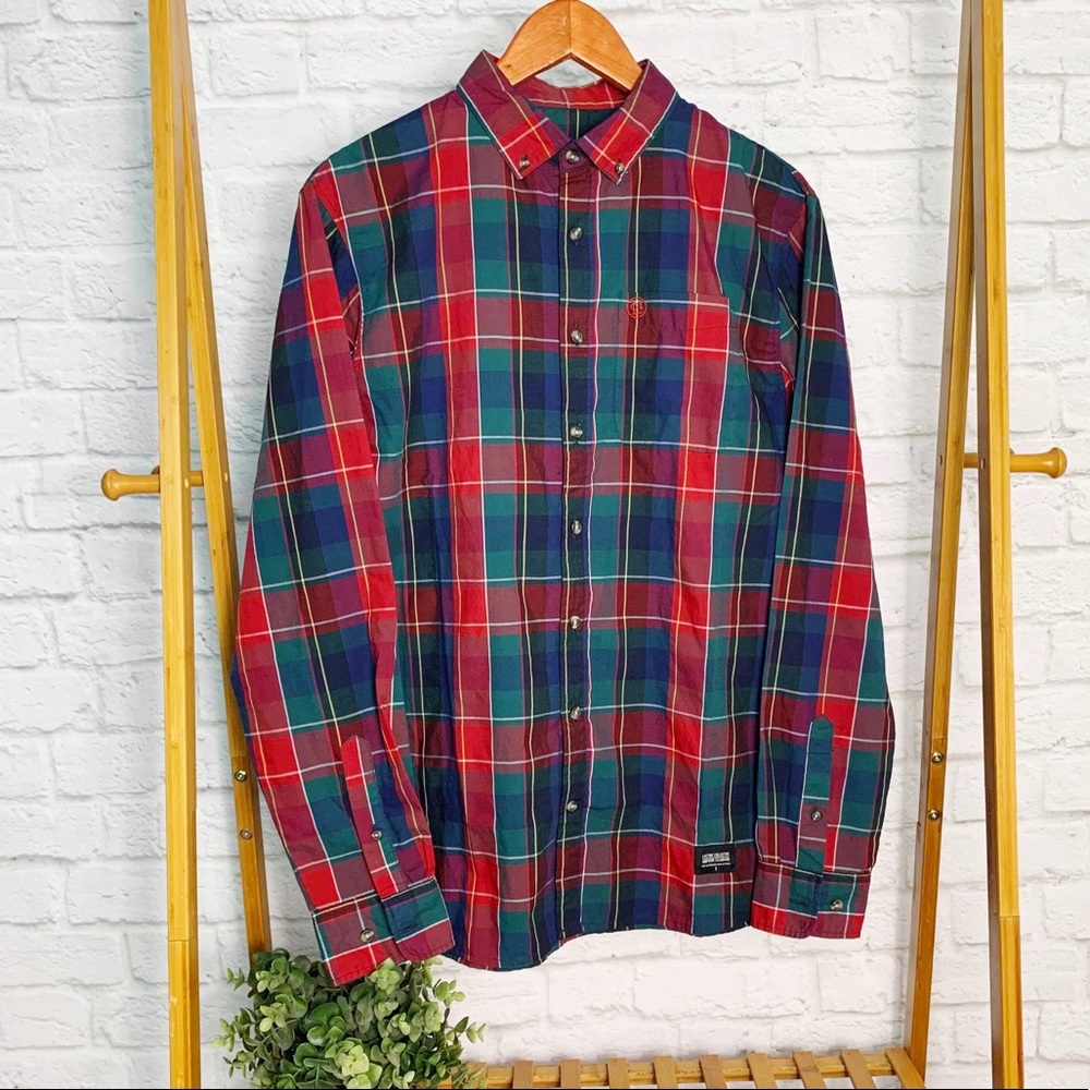 LIFETIME plaid checkered button down polo